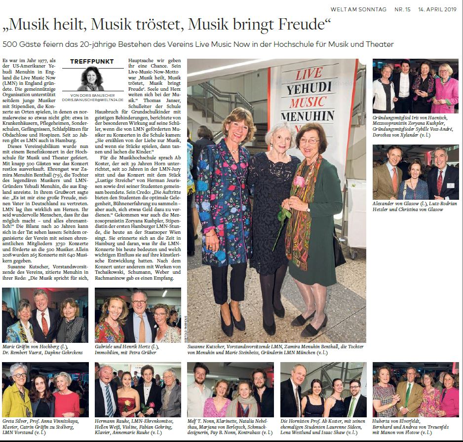 Presseartikel: Musik heilt, Musik tröstet, Musik bringt Freude, Welt am Sonntag